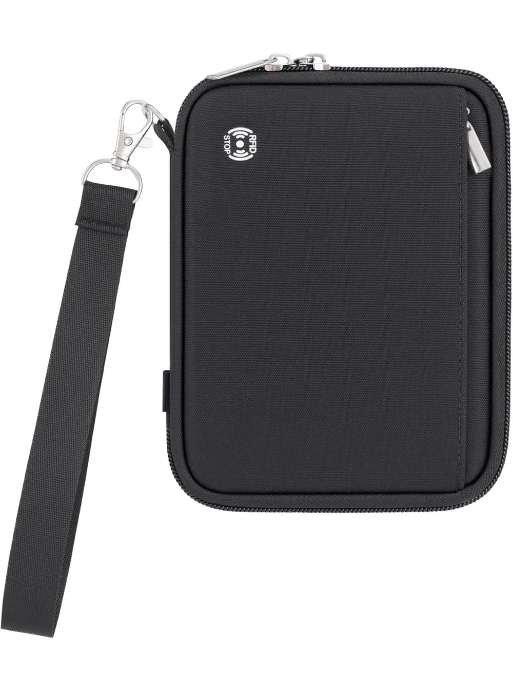Black RFID-Blocking Wristlet Wallet with Detachable Strap